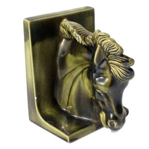 Vintage Horse Head 1960s Mid Century Ceramic Metallic Book End Single Bookend